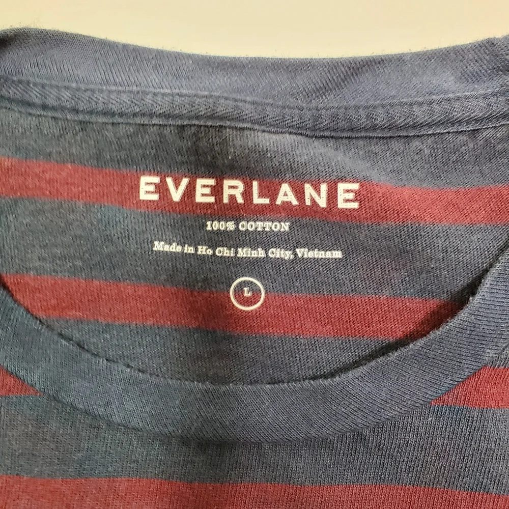 Everlane T-shirt Men‎ Size Large Short Sleeve Blue and Red Stripes Crewneck - Picture 2 of 8